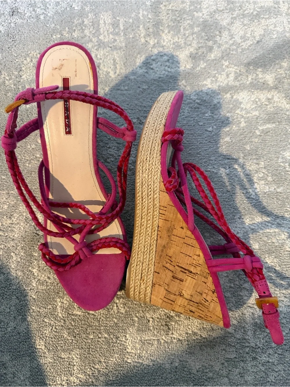 Women's Pink Braided Wedge Sandals by